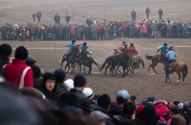 Ulak Tartysh Horse Games during Nooruz Persian New Year in Bishkek, Kyrgyzstan